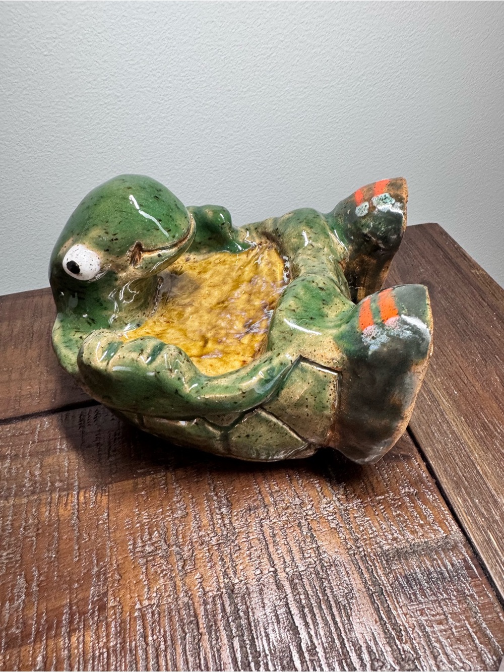 Hand Crafted Pottery Turtle Figurine Sculpture Reptile Water Dish